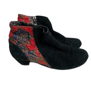 Azura Womens Snapdragon Black Suede Booties EUR 38 US 7.5 Floral Detailing a2